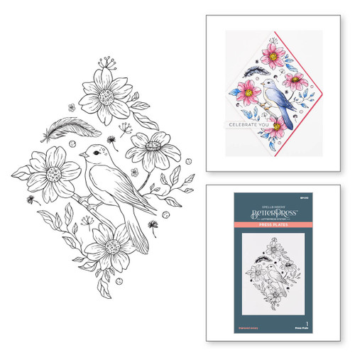 Spellbinders BetterPress Letterpress System Press Plates-Diamond Aviary 1/Pkg - BP010