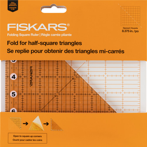 Fiskars Folding Square Ruler 8.375"X8.375"-Clear / Orange 1066152 - 020335074538