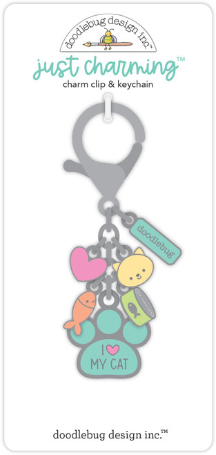 Doodlebug Just Charming Charm Clip & Keychain-I Love My Cat CP7618 - 842715076181