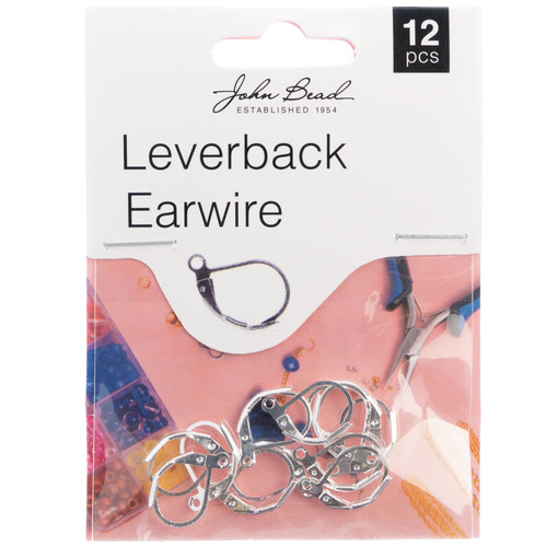 John Bead Earwire Leverback 15mm 12/Pkg-Silver 1401009 - 665772203051