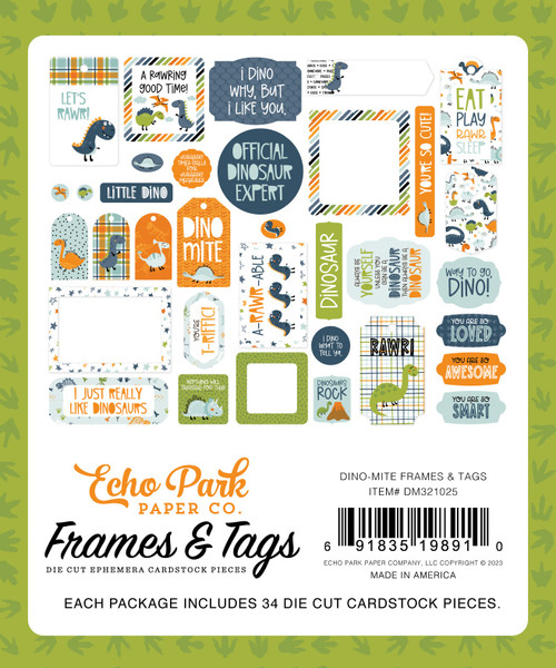 Echo Park Cardstock Ephemera 33/Pkg-Frames & Tags, Dino-Mite DM321025