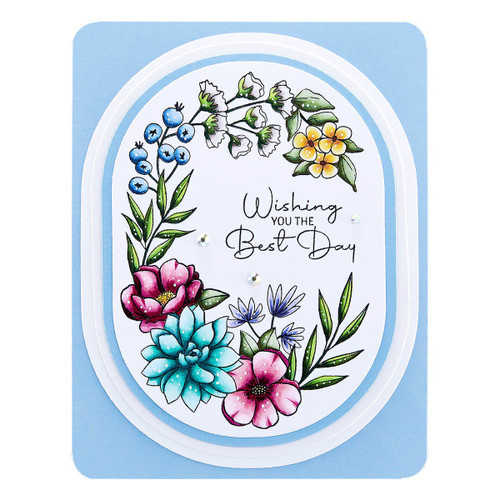 Spellbinders Clear Acrylic Stamps From The Stylish Ovals-Stylish Oval Birthday Wishes STP180