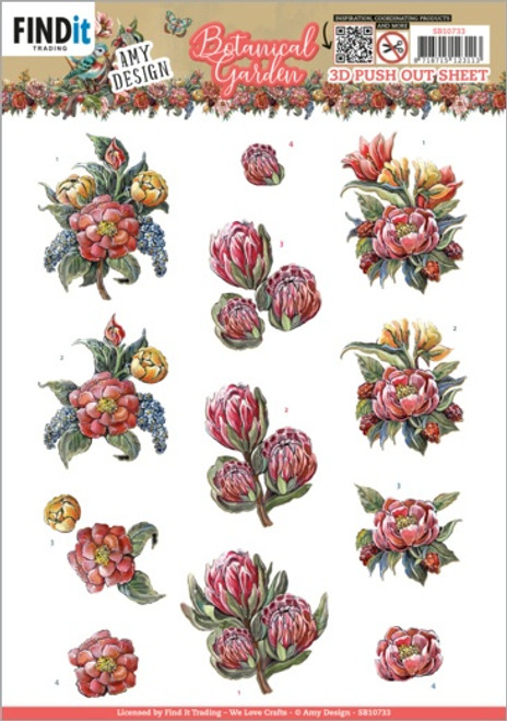 Find It Trading Amy Design Punchout Sheet-Red Protea, Botanical Garden SB10733 - 8718715123113
