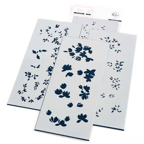 Pinkfresh Studio Stencils 4"X9" 4/Pkg-Artistic Magnolias Layering - PF195423 - 736952879417