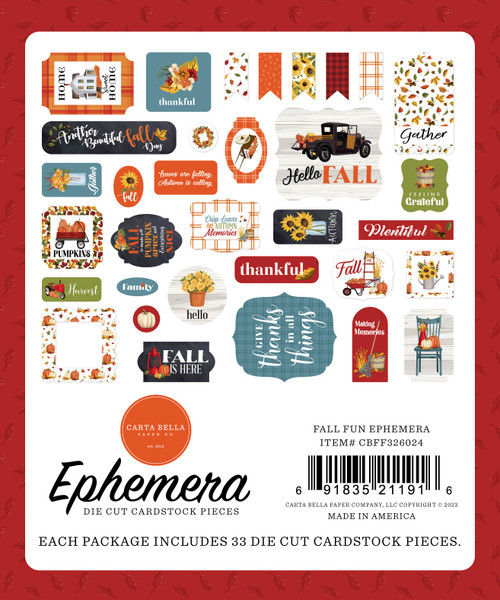 Carta Bella Cardstock Ephemera-Icons, Fall Fun FF326024