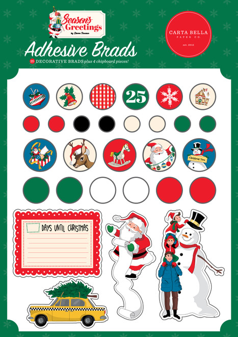 Carta Bella Decorative Brads-Season's Greetings SG329020 - 691835217017