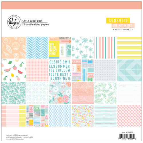 Pinkfresh Studio Double-Sided Paper Pack 12"X12" 12/Pkg-Sunshine On My Mind, 12 Designs/1 Each PF154922 - 736952875082