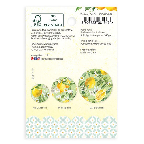 Fresh Lemonade Double-Sided Cardstock Tags 9/Pkg-#01 - P13LEM21