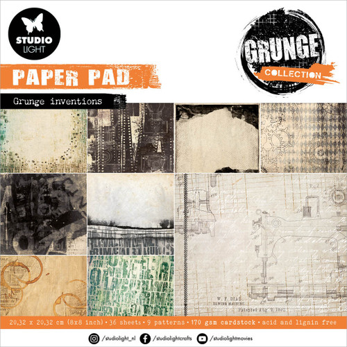 Studio Light Grunge Paper Pad 8"X8" 36/Pkg-Nr. 110, Grunge Papers LGRPP110 - 8713943145227