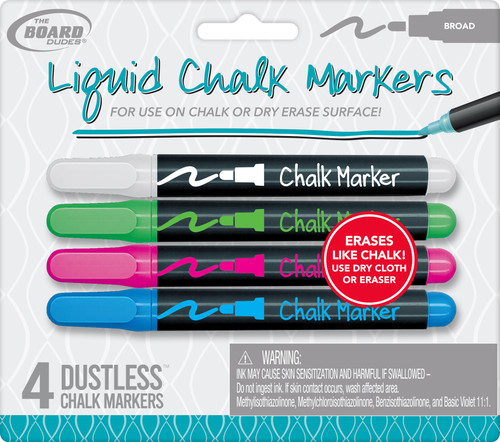 2 Pack - Board Dudes Broad Tip Liquid Chalk Markers 4/Pkg-Assorted - CYJ69 - 714963142591 2 Pack - Board Dudes Broad Tip Liquid Chalk Markers 4/Pkg-Assorted - CYJ69 - 714963142591