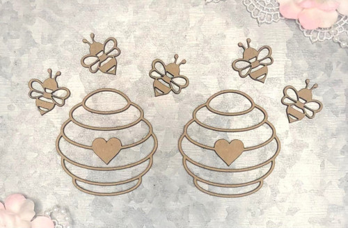 6 Pack Scrapaholics Laser Cut Chipboard 2mm Thick-Beehives & Bees, 7/Pkg 2" To 0.75" S88808