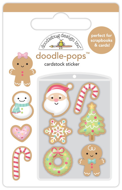 6 Pack Doodlebug Doodle-Pops 3D Stickers-Gingerbread Kisses Christmas Cookies DB8297 - 842715082977