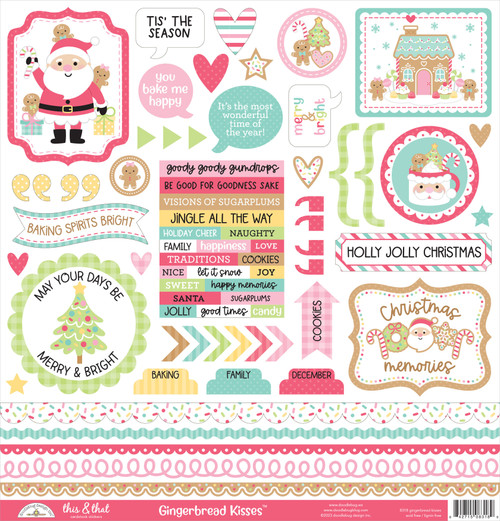 3 Pack Doodlebug This & That Cardstock Stickers 12"X12"-Gingerbread Kisses DB8318 - 842715083189