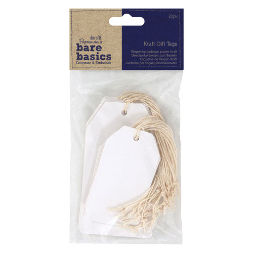 6 Pack Papermania Bare Basics White Tags W/String 20/Pkg-Shipping; 4.75"X2.5" & 3"X1.75", 10ea PM174301 - 5055170143007