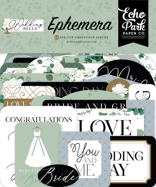 3 Pack Echo Park Cardstock Ephemera-Icons, Wedding Bells BL335024 - 691835250519