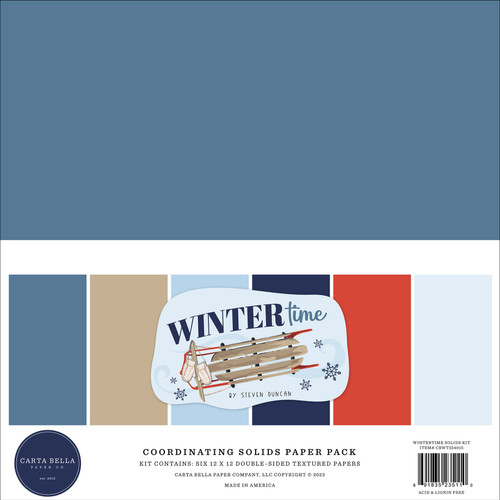 3 Pack Carta Bella Solids Collection Kit 12"X12"-Wintertime WT334015 - 691835235110