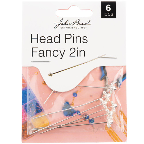 3 Pack John Bead Head Pins Fancy 2in 6/Pkg-Silver 1401172 - 665772231894