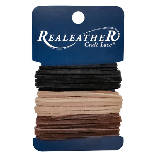 Realeather(R) Crafts Sof-Suede Lace Variety Pack 3/32"X8yd-Black, Chocolate & Beige SPS08-2992 - 870192003307