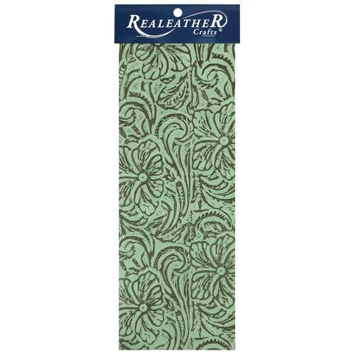 Realeather(R) Crafts Printed Leather Trim 9"X3"-Turquoise Desert Flower - C0903P-695 - 870192017342