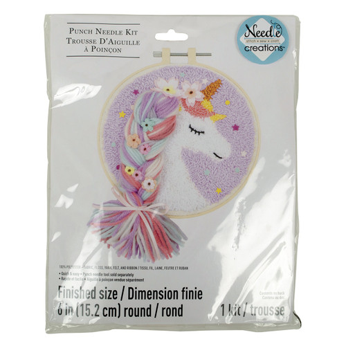 3 Pack Fabric Editions Punch Needle Kit 6" Round-Unicorn NCPNNDUN - 699919378241