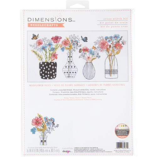 Dimensions Counted Cross Stitch Kit 16"x8"-Wildflower Vases 16 Count - 70-35431 - 088677354312
