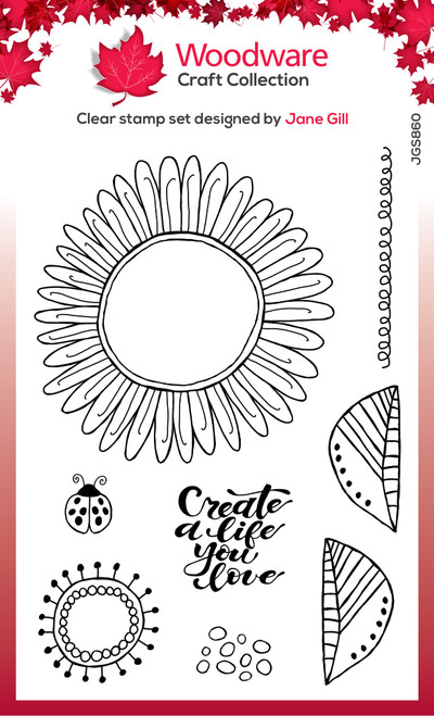 2 Pack Woodware Clear stamps 4"X6"-Singles Petal Doodles Live Life JGS860 - 5055305985496