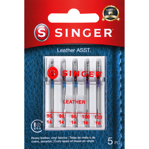 6 Pack SINGER Leather Machine Needles 5/Pkg-Sizes 14/90 (3) & 16/100 (2) 4740 - 075691047405
