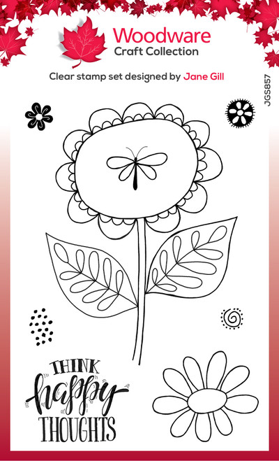 2 Pack Woodware Clear stamps 4"X6"-Singles Petal Doodles Happy Thoughts JGS857 - 5055305985465