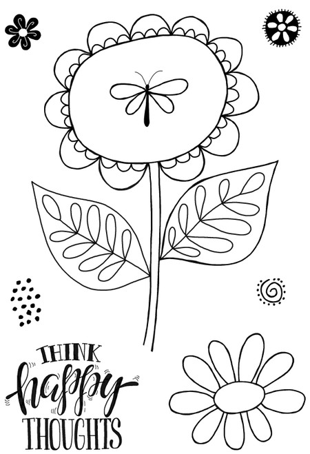 2 Pack Woodware Clear stamps 4"X6"-Singles Petal Doodles Happy Thoughts JGS857