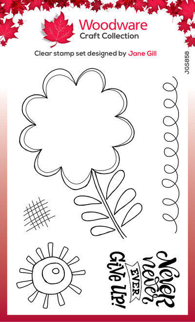 2 Pack Woodware Clear stamps 4"X6"-Singles Petal Doodles Never Give Up JGS858 - 5055305985472