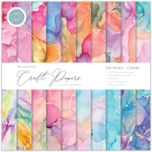 Craft Consortium Double-Sided Paper Pad 8"X8" 30/Pkg-Ink Drops Candy, 20 Designs - EPAD016E - 5060921931741