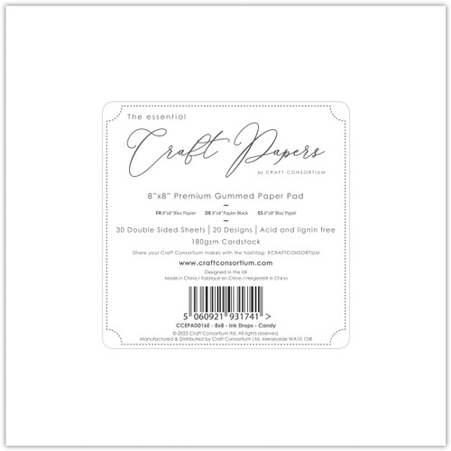 Craft Consortium Double-Sided Paper Pad 8"X8" 30/Pkg-Ink Drops Candy, 20 Designs - EPAD016E Craft Consortium Double-Sided Paper Pad 8"X8" 30/Pkg-Ink Drops Candy, 20 Designs - EPAD016E