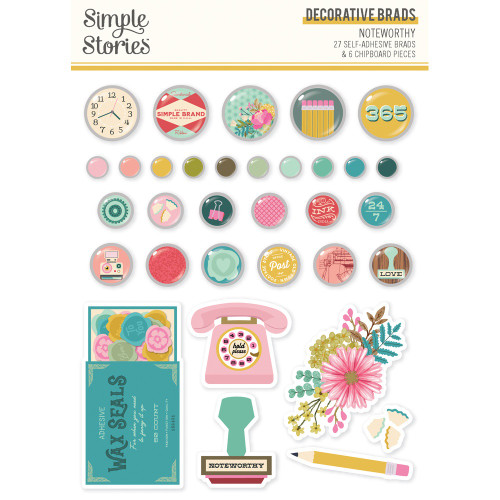 Noteworthy Decorative Brads-27 Brads, 6 Chipboard - NTW21327 - 810112387223