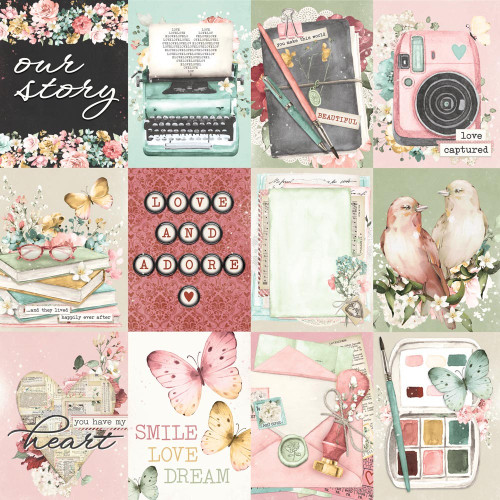 25 Pack Simple Vintage Love Story Double-Sided Cardstock 12"X12"-3X4 Elements VLO12-21412