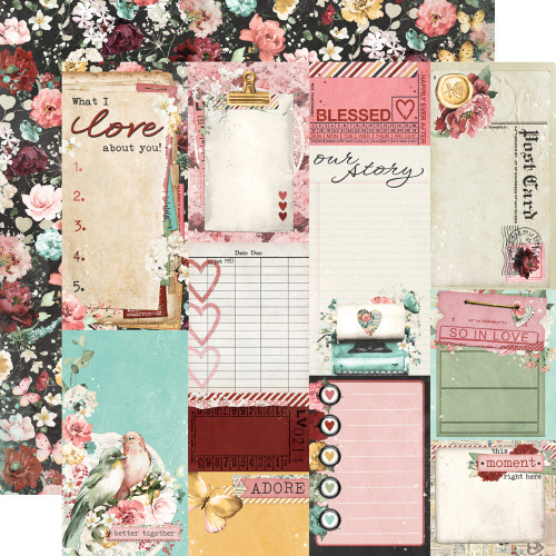 25 Pack Simple Vintage Love Story Double-Sided Cardstock 12"X12"-Journal Elements VLO12-21411 - 810112386684