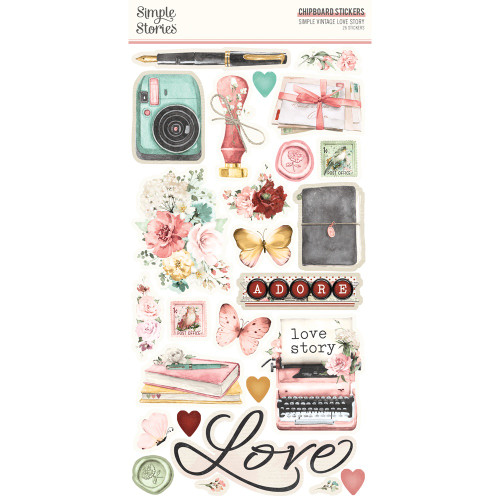 3 Pack Simple Vintage Love Story Chipboard Stickers 6"X12"VLO21421 - 810112386783