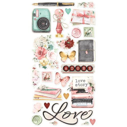 3 Pack Simple Vintage Love Story Chipboard Stickers 6"X12"VLO21421