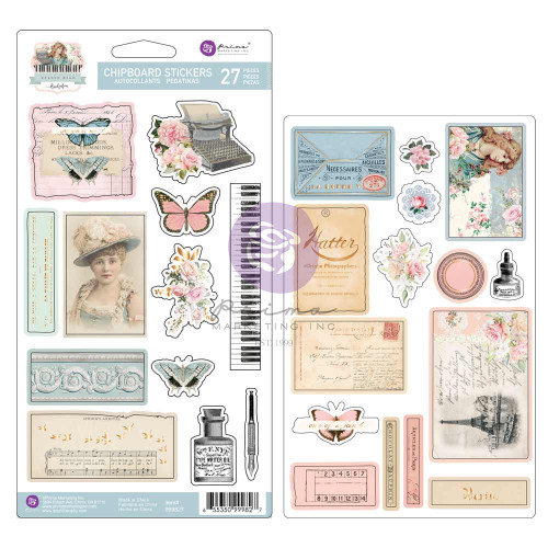 French Blue By Frank Garcia Chipboard Stickers 27/Pkg-Shapes W/Foil Accents - FG999827 - 655350999827