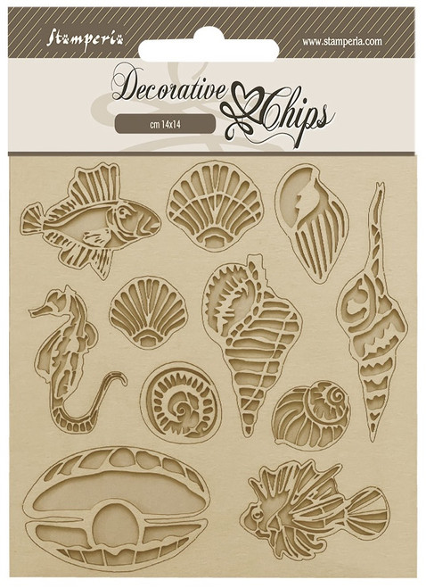 Stamperia Decorative Chips 5.5"X5.5"-Songs Of The Sea Shells And Fish SCB186 - 5993110030805