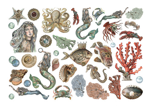 Stamperia Cardstock Ephemera Adhesive Paper Cut Outs-Songs Of The Sea Mermaids - DFLCT29