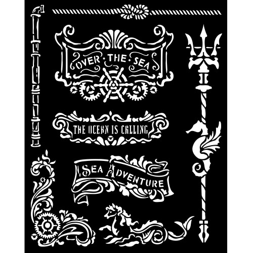 Stamperia Stencil 7.87"X9.84"-Songs Of The Sea Plates And Trident - KSTD141 - 5993110030232