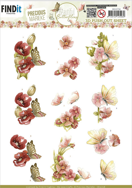 10 Pack Find It Trading Precious Marieke Punchout Sheet-Red, Beautiful Butterfly SB10758 - 8718715125469