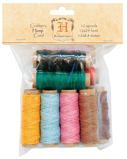 Hemptique Hemp Cord Mini Spools 10lb 29' 12/Pkg-Assorted Colors BG10MS12 - 091037333001