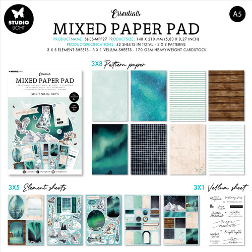 Studio Light Essentials Mixed Paper Pad 5.83"X8.25"-Nr. 27, Glistening Skies LESMPP27