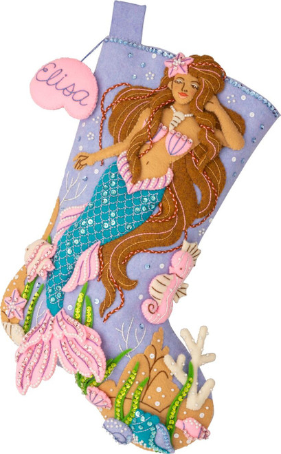 Bucilla Felt Stocking Applique Kit 18" Long-Mystical Mermaid 89664E
