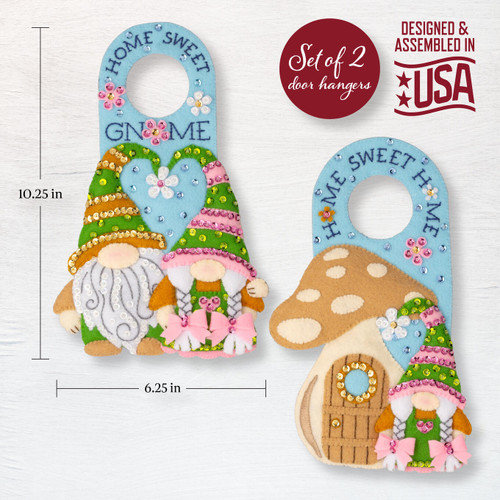 Bucilla Felt Door Hanger Applique Kit Set Of 2-Springtime Gnomes 89667E