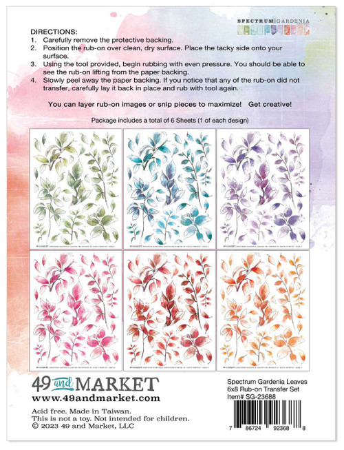 Spectrum Gardenia Rub-Ons 6"X8" 6/Sheets-Leaves SG23688