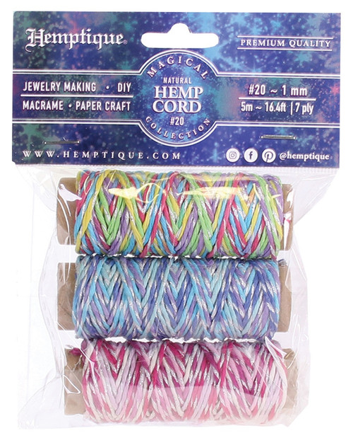 4 Pack Hemptique Metallic Magical Hemp Cord Mini Spools 20lb 3/Pkg-Assorted Colors HMS20MAG - 672975041397