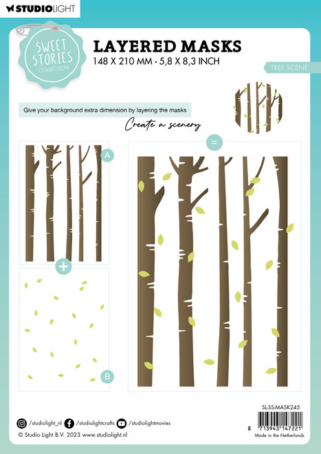 2 Pack - Studio Light Sweet Stories 5.9"X8.25" Stencil-Nr. 245, Tree Scene - SMASK245 2 Pack - Studio Light Sweet Stories 5.9"X8.25" Stencil-Nr. 245, Tree Scene - SMASK245