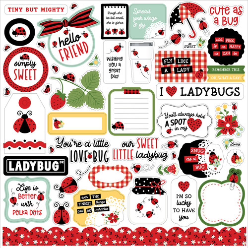 5 Pack Little Ladybug Cardstock Stickers 12"X12"-Elements LB347014 - 691835273617